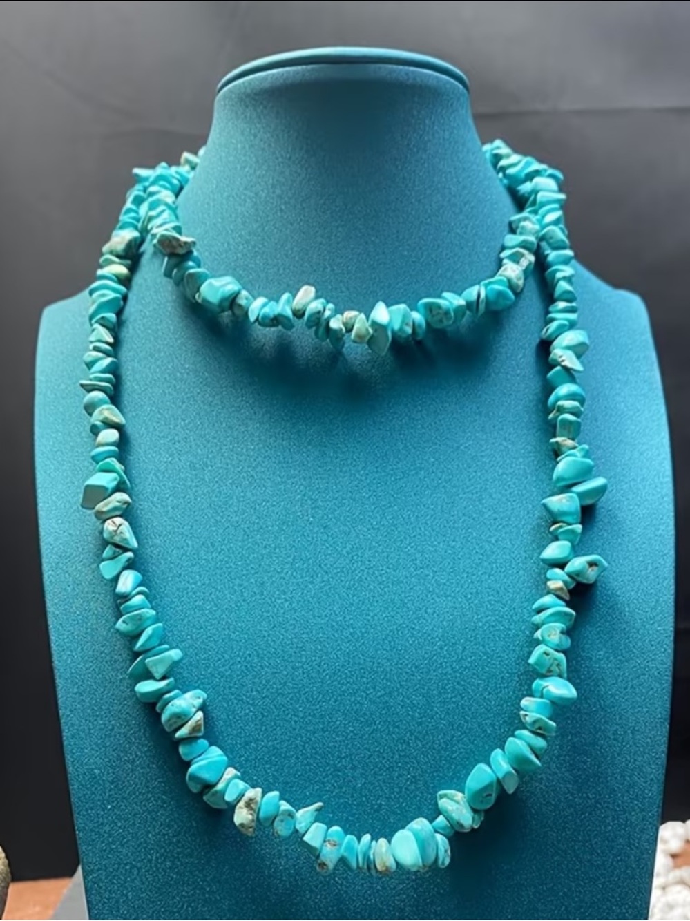 Natural Turquoise Chip Bead Necklace and Choker Set - Blue